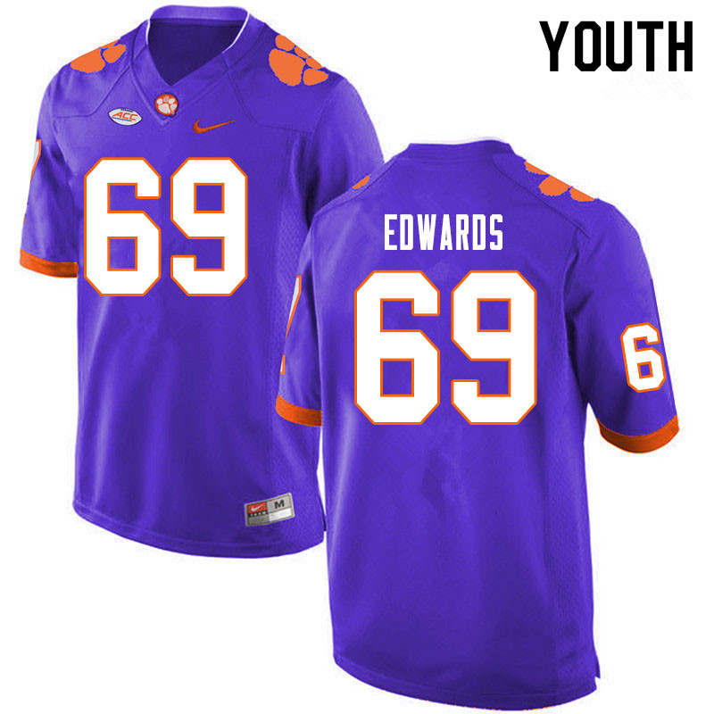 Youth #69 Jacob Edwards Clemson Tigers College Football Jerseys Sale-Purple - Click Image to Close